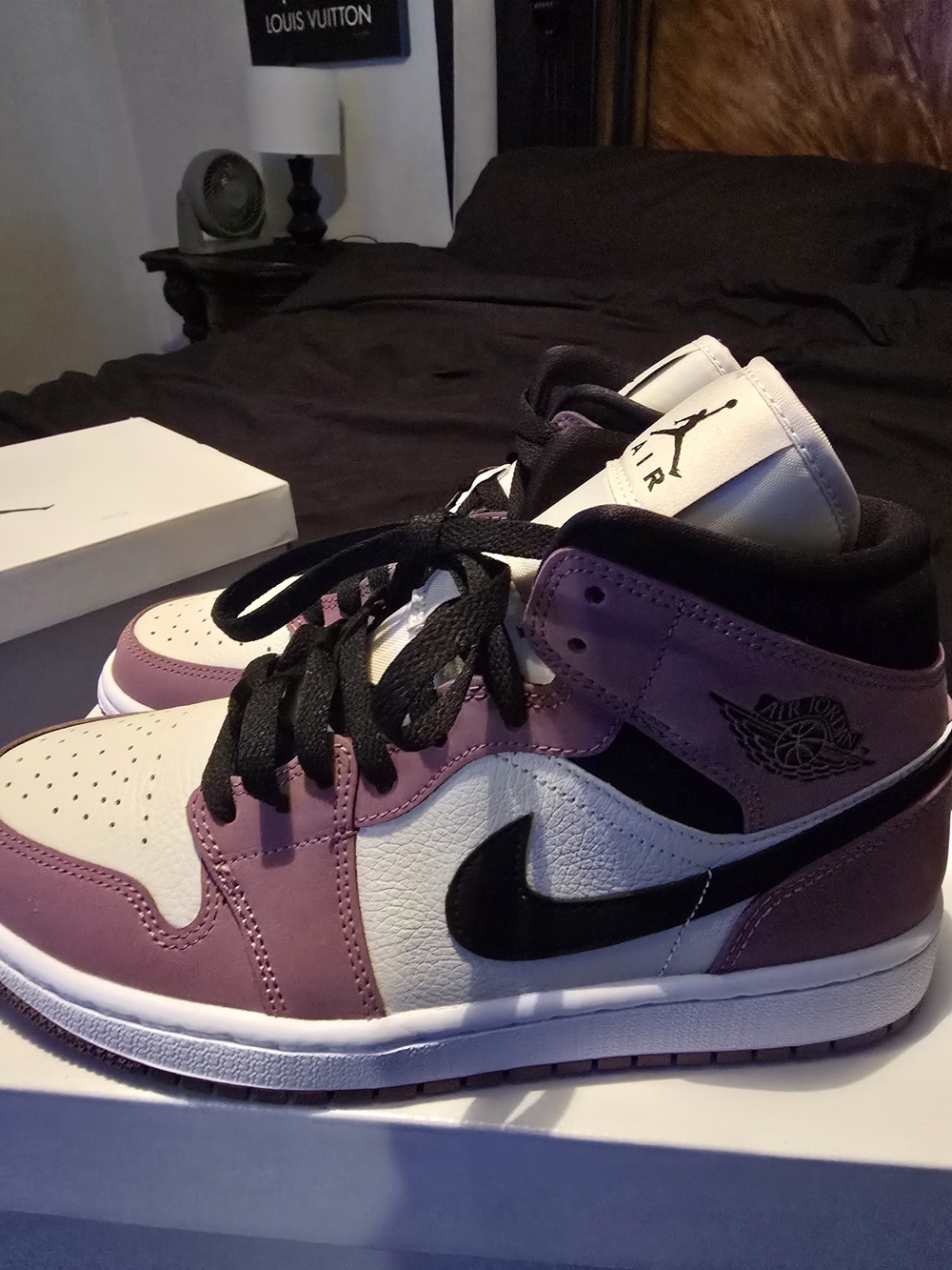 Nike Air Jordan 1 Mid White/Purple/Black Basketball Sneakers